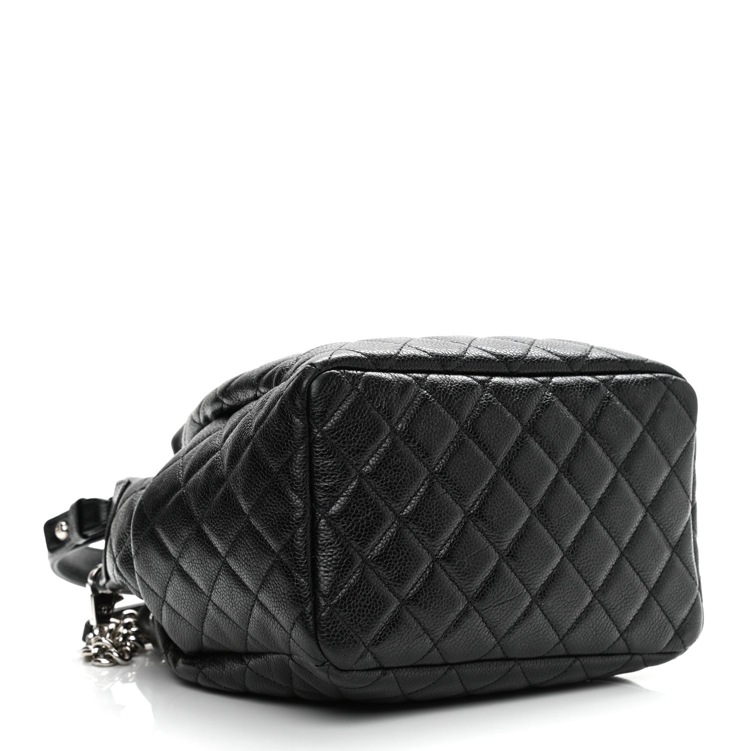 Chanel Caviar Flat Quilted CC Chain Bucket Drawstring Bag Black 4 of 12