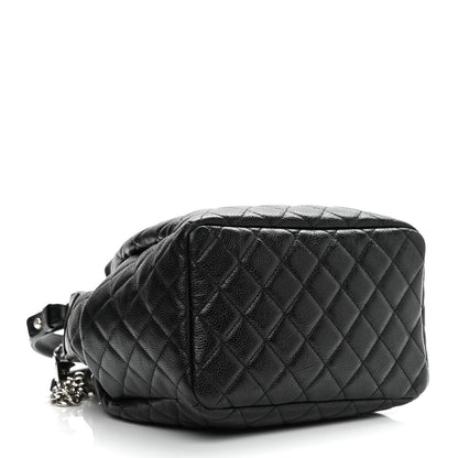 Chanel Caviar Flat Quilted CC Chain Bucket Drawstring Bag Black 4 of 12