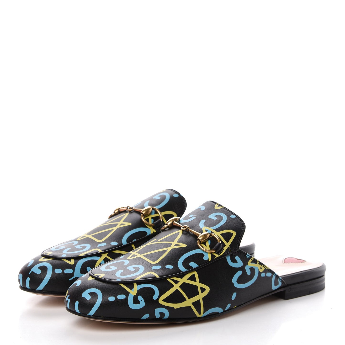 Calfskin GucciGhost Print Womens Princetown Slippers 38 Black New Acquamarine