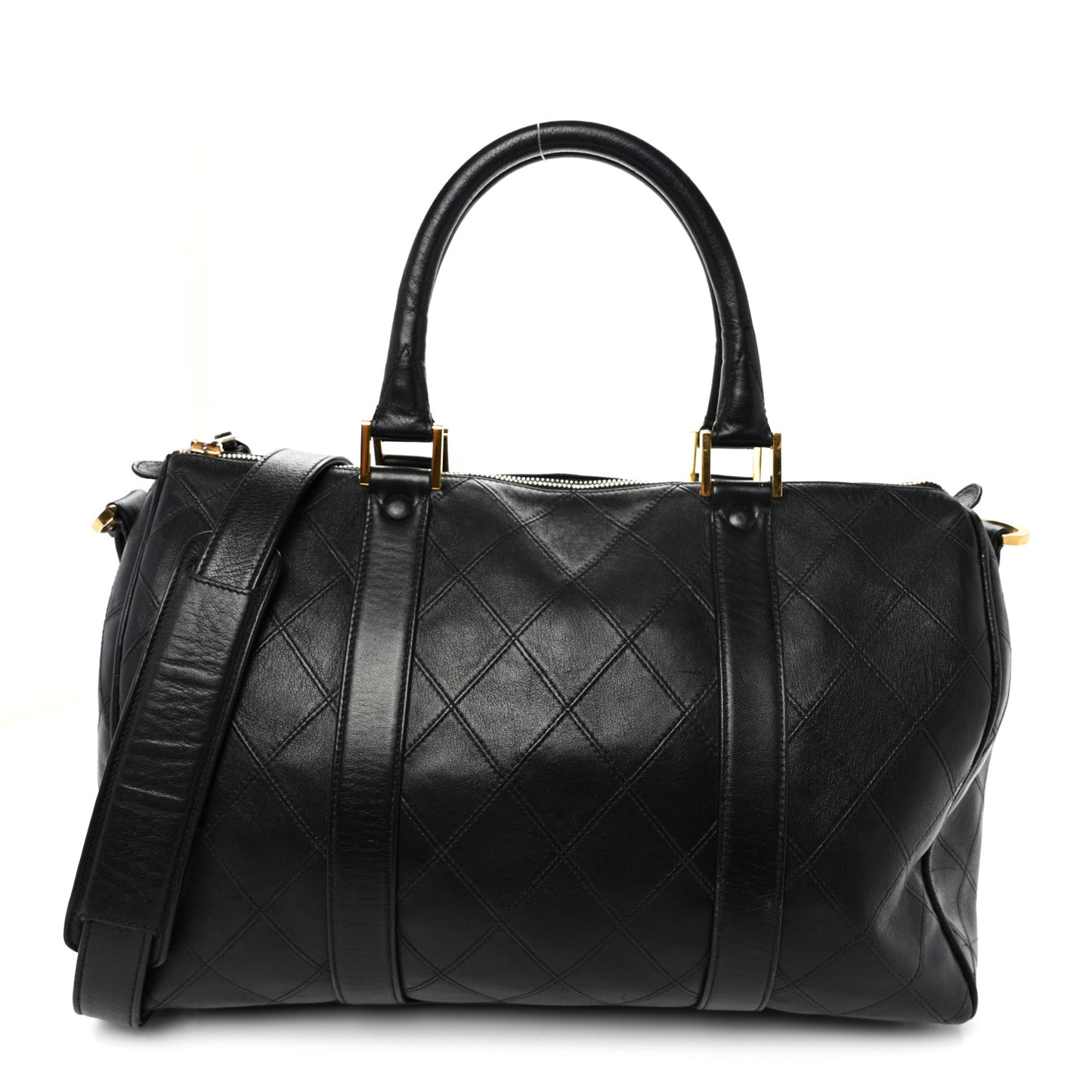 Calfskin Stitched Duffle Travel Bag Black