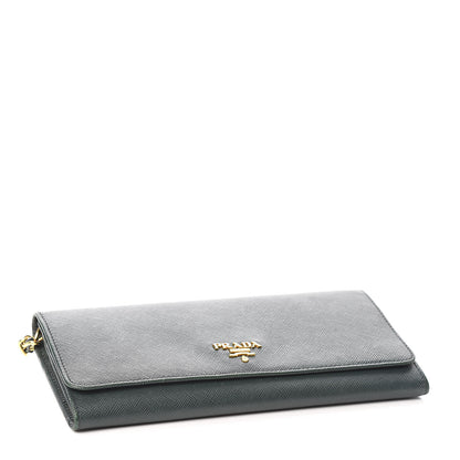 Prada Saffiano Metal Oro Chain Wallet Smeraldo 4 of 13