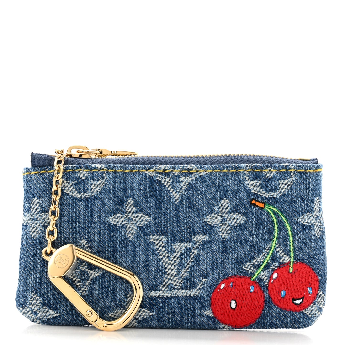 LV X TM Monogram Denim Cerises Key Pouch Blue