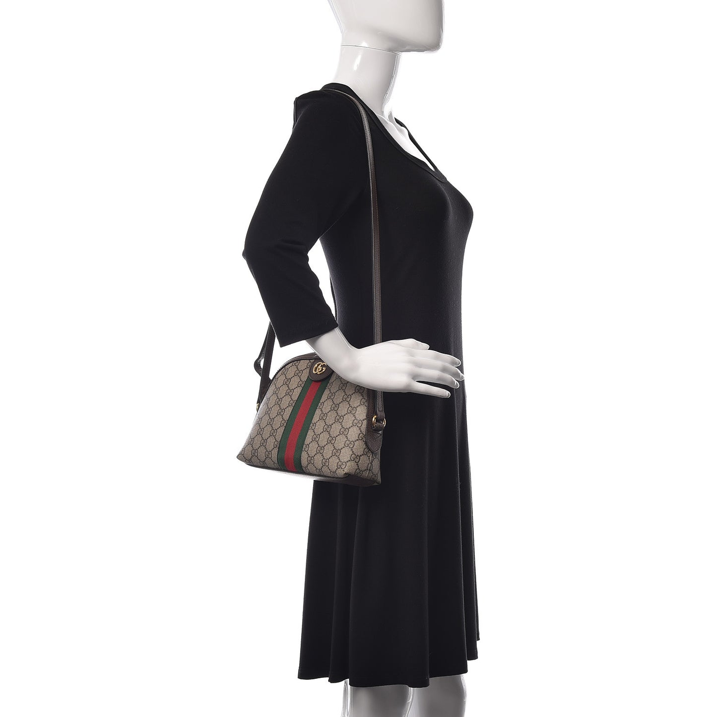GG Supreme Monogram Textured Dollar Calfskin Web Small Ophidia Dome Shoulder Bag Beige Ebony New Acero