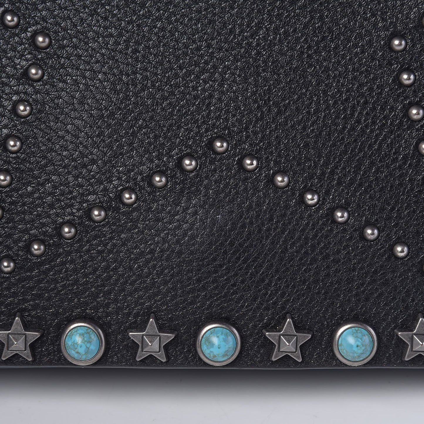 Pebbled Calfskin Star Rockstud Rolling Wristlet Clutch Black
