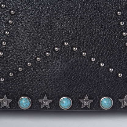 Valentino Garavani Pebbled Calfskin Star Rockstud Rolling Wristlet Clutch Black 10 of 11