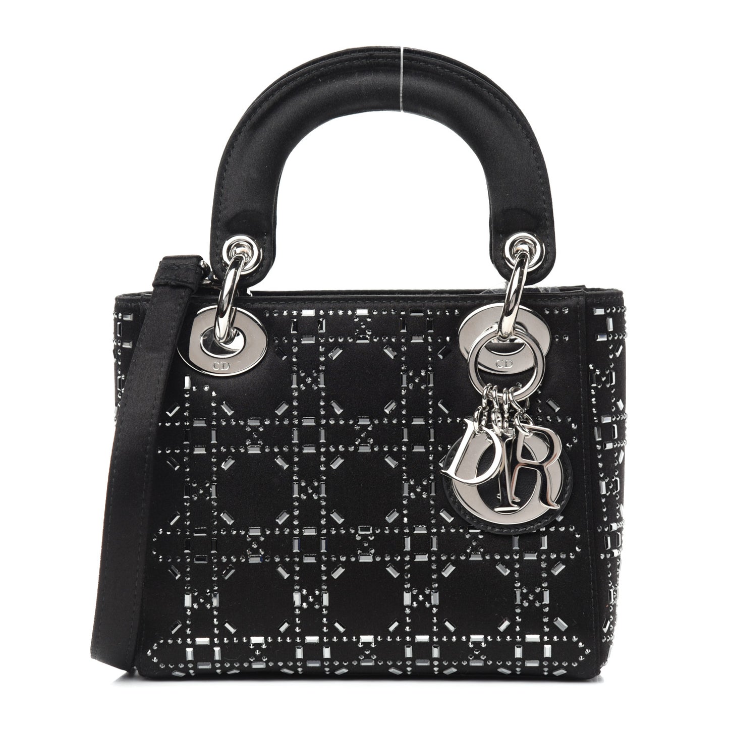 Satin Crystal Cannage Mini Lady Dior Black