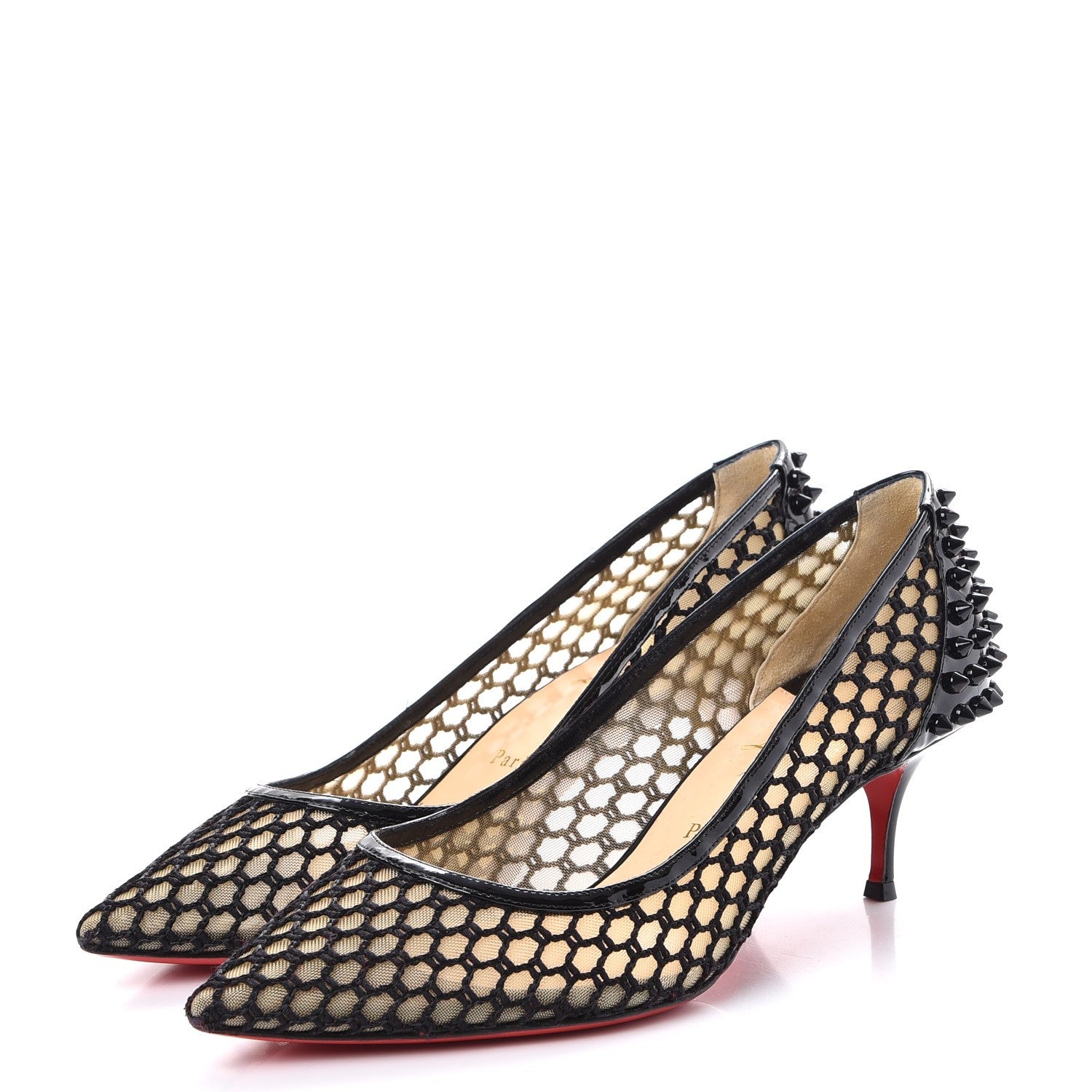 Christian Louboutin Fishnet Patent Guni 55 Spiked Pumps 41 Black 3 of 8