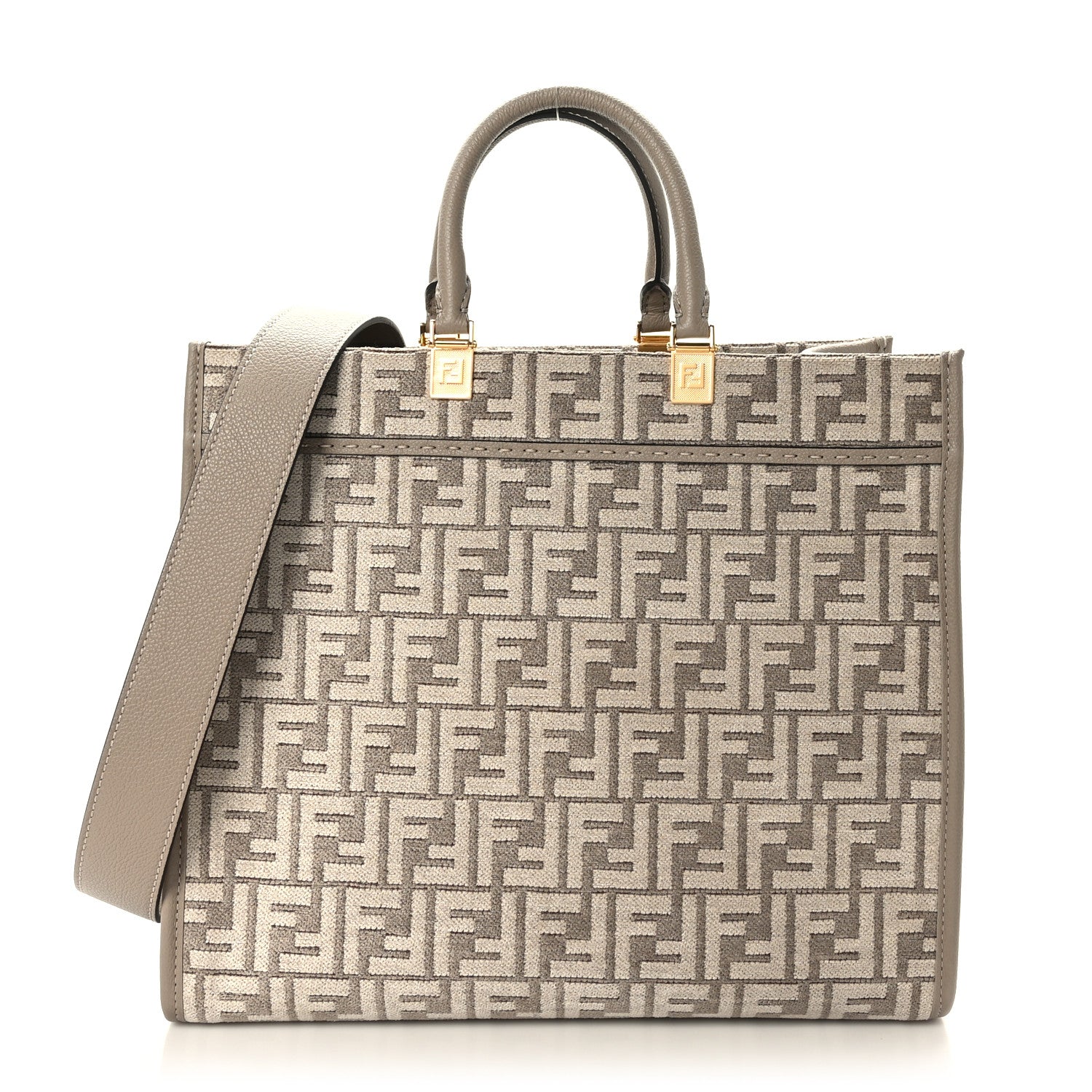 Fendi Chenille Vitello Cher FF Medium Fendi Sunshine Shopper Tote Tortora 1 of 8
