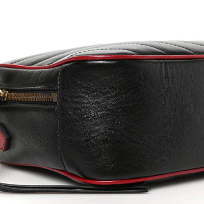 Gucci Vintage Effect Calfskin Matelasse Diagonal Small Torchon GG Marmont Bamboo Top Handle Shoulder Bag Black Romantic Cherry 13 of 16