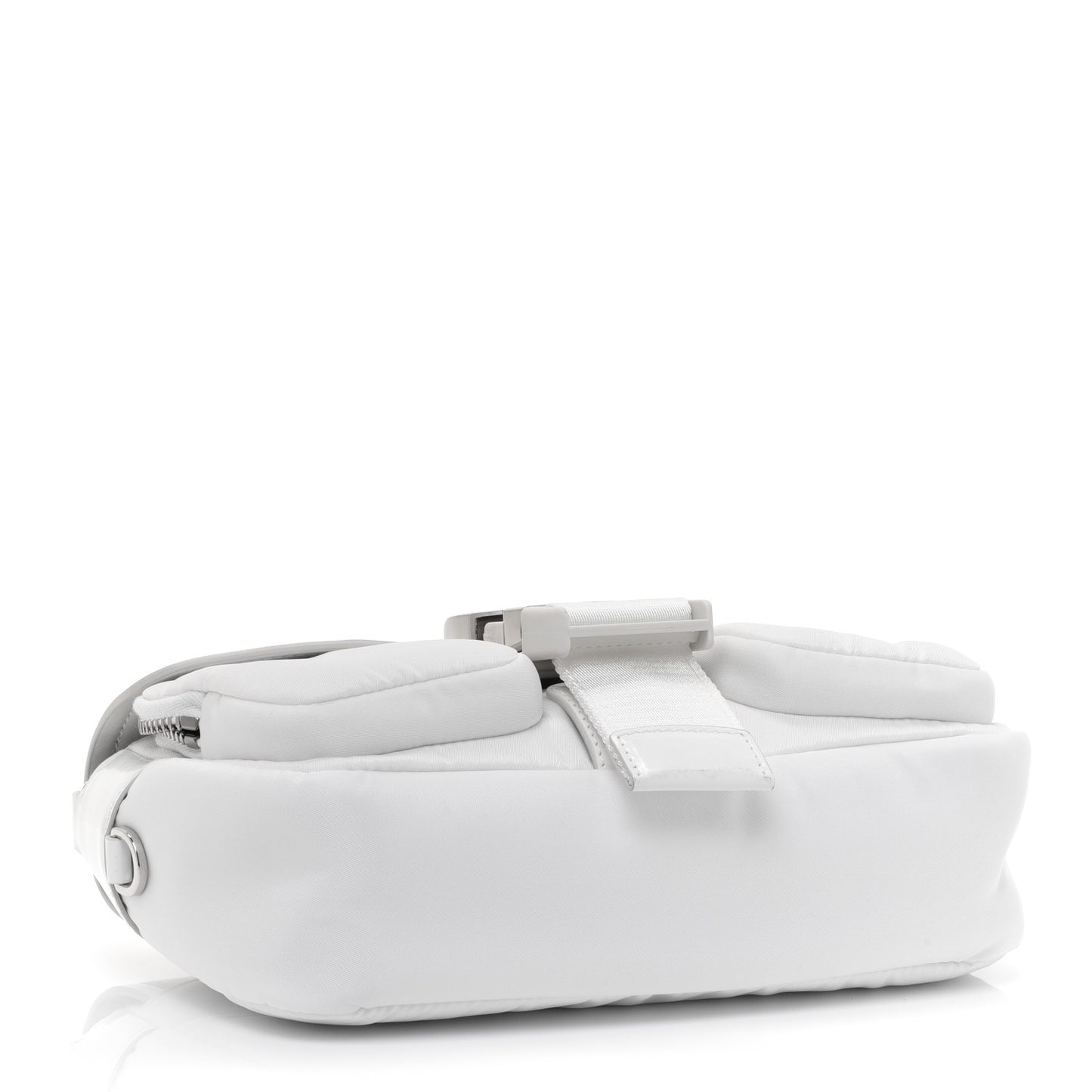 Re-Nylon Spazzolato Double Pocket Buckle Shoulder Bag White