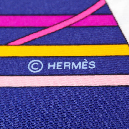 Hermes Silk La Maizeon Des Carres 90 Scarf Bleu Azur Marine Rose Indien 6 of 8