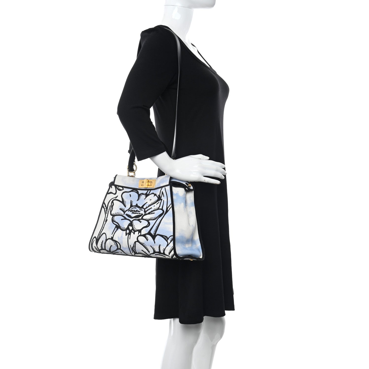 Fendi X JOSHUA VIDES Canvas Calfskin Flower Clouds Embroidered Medium Peekaboo Iconic Satchel California Sky 2 of 12