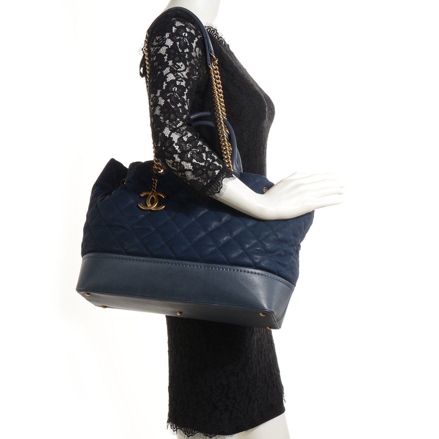 Iridescent Grained Calfskin Large Tote Blue