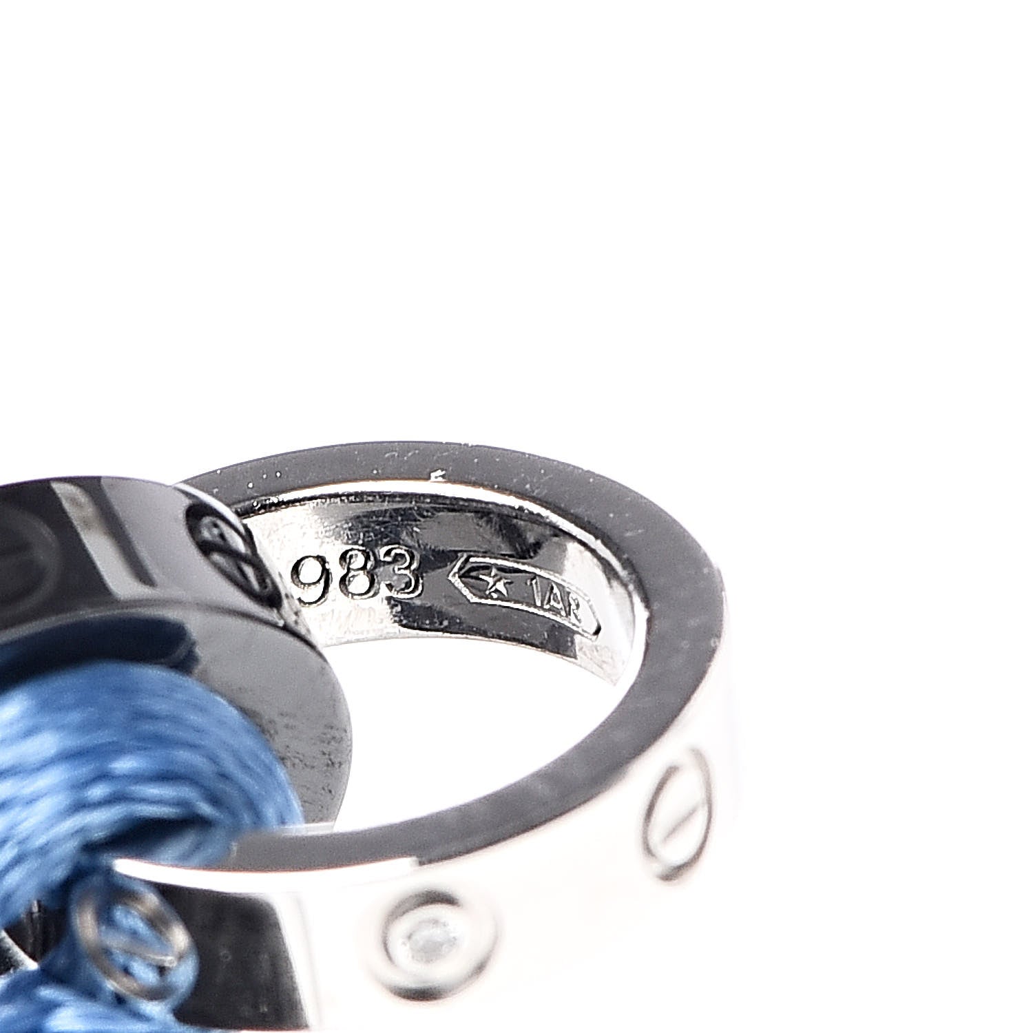 Cartier 18K White Gold Ceramic 4 Diamond LOVE Cord Bracelet Blue 5 of 5