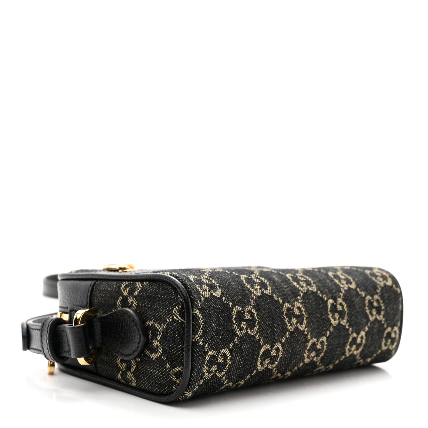 Jacquard Black Denim GG Monogram Textured Dollar Calfskin Mini Ophidia Shoulder Bag Black Ivory