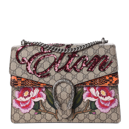 Gucci GG Supreme Monogram Snakeskin Elton Embroidered Medium Dionysus Shoulder Bag Beige Orange 1 of 13