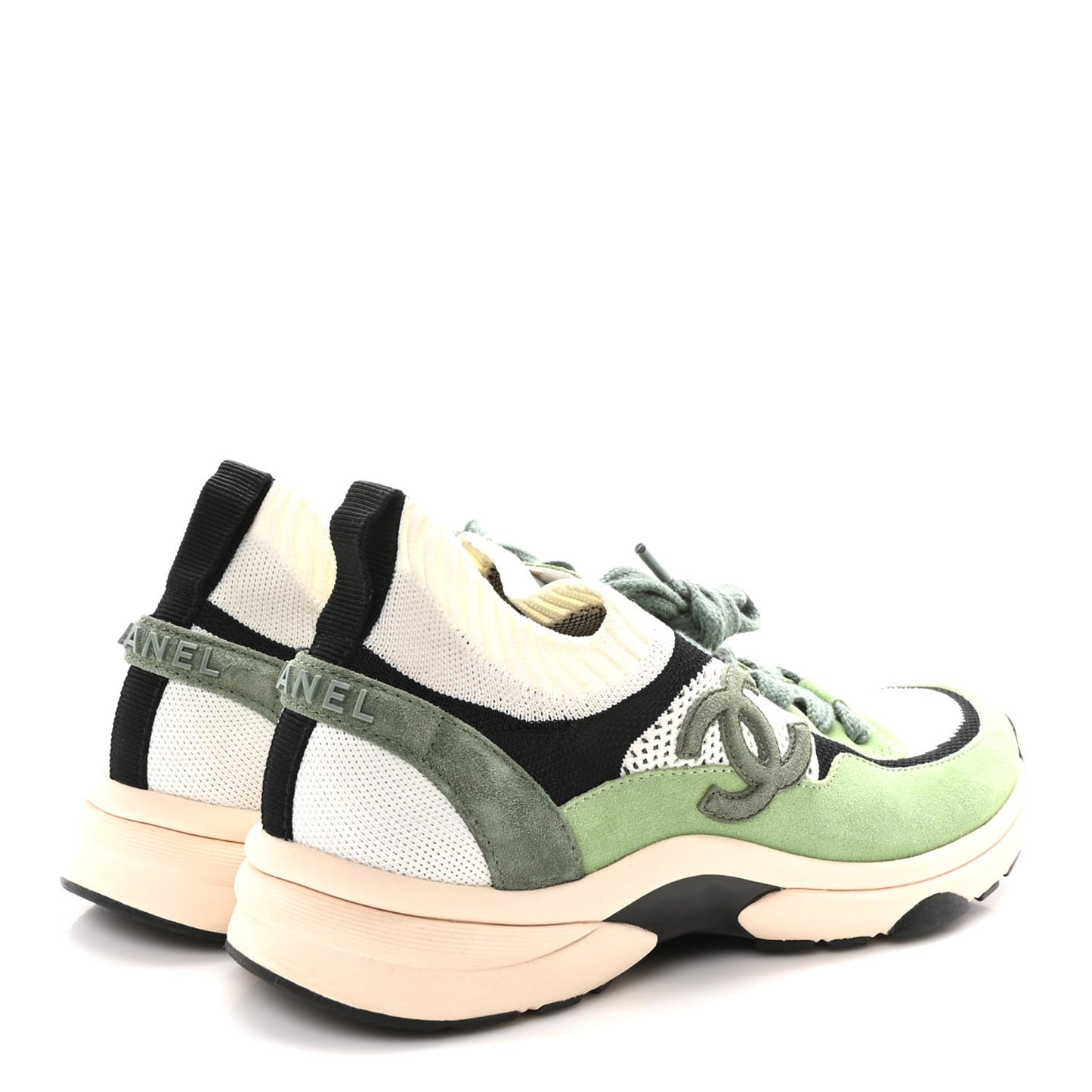 Knit Suede Fabric Womens CC Sneakers 41 Green Dark Green White Black