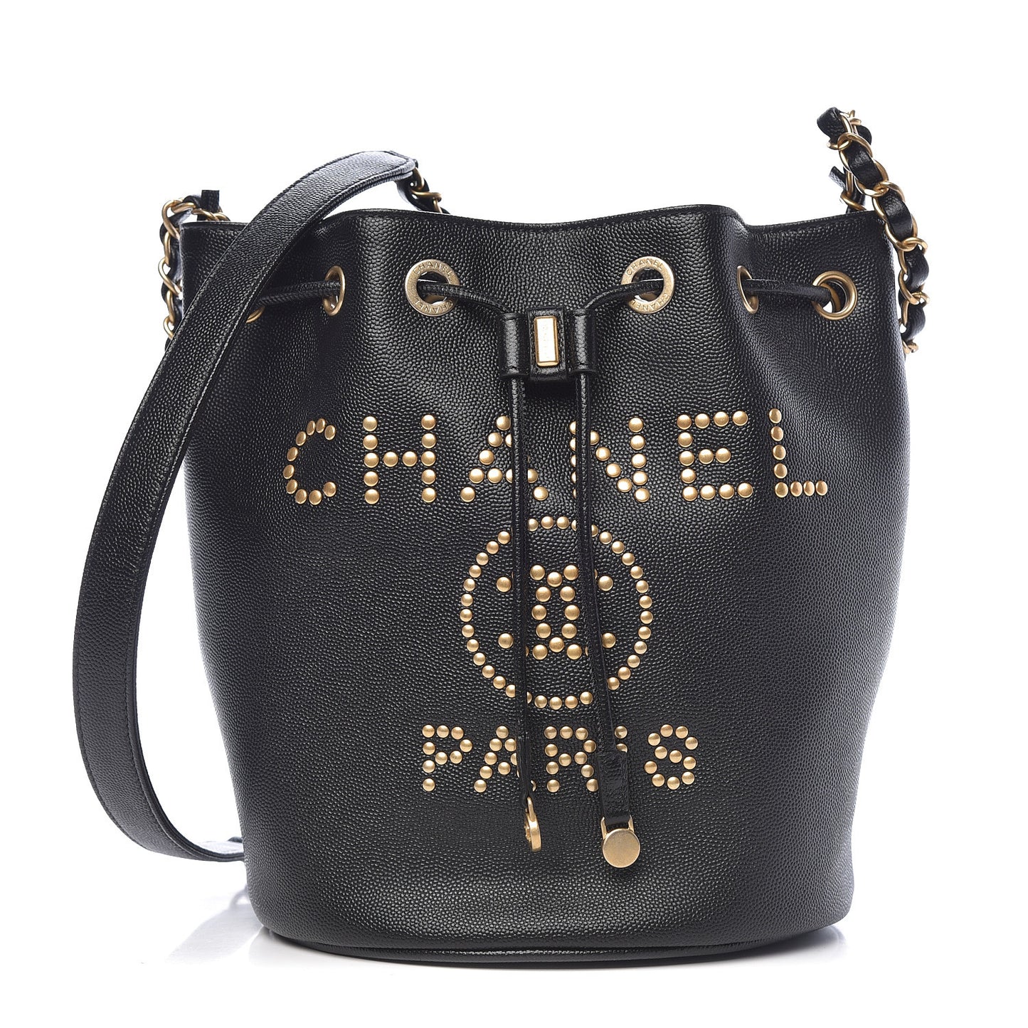 Caviar Deauville Drawstring Bucket Bag Black