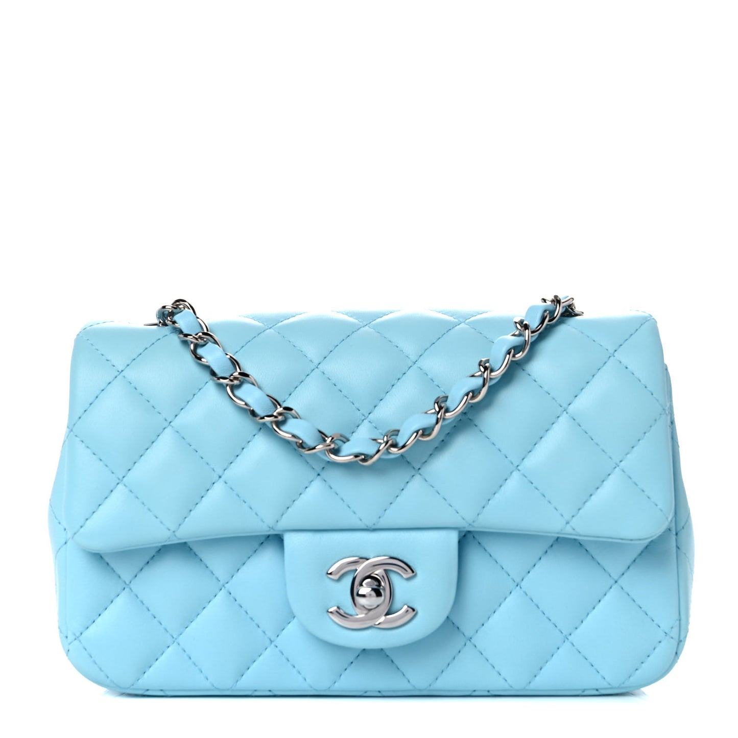 Lambskin Quilted Mini Rectangular Flap Neon Blue