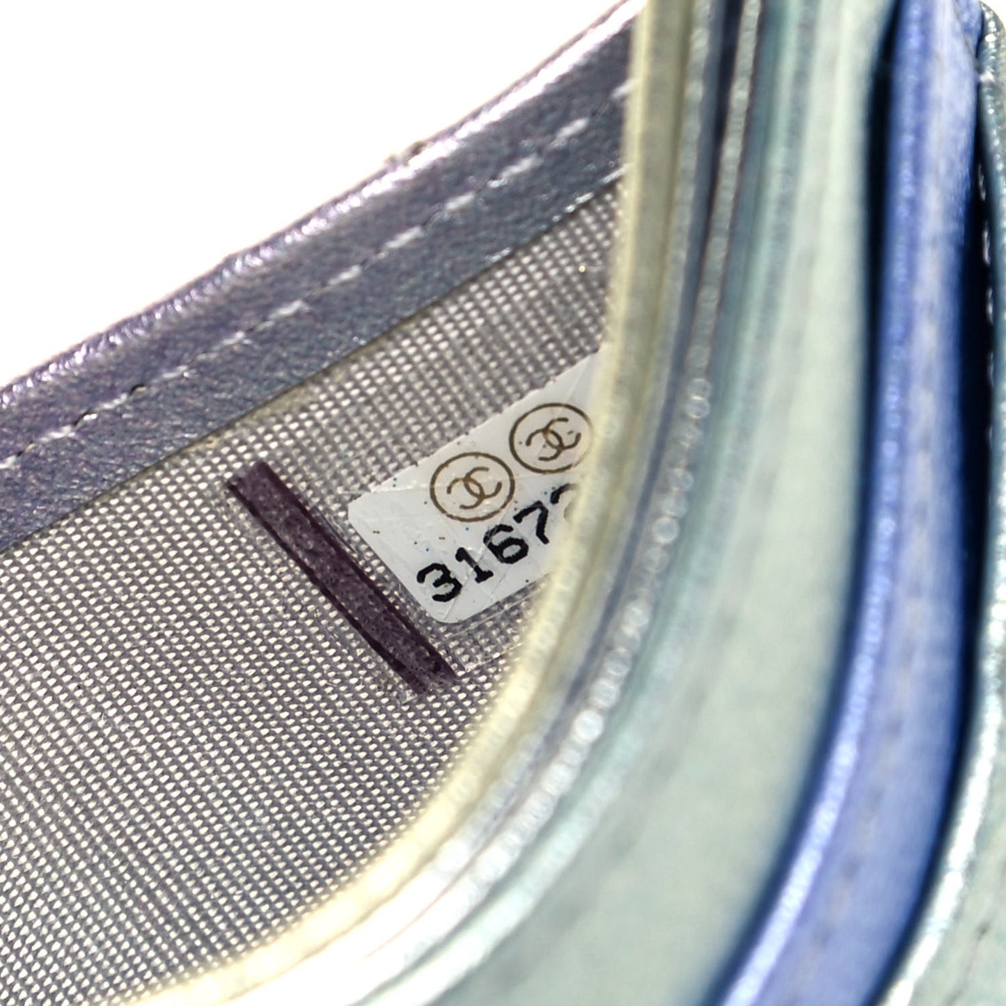 Gradient Metallic Calfskin Quilted Card Holder Silver Blue Yellow Purple