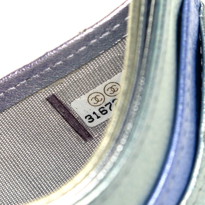 Chanel Gradient Metallic Calfskin Quilted Card Holder Silver Blue Yellow Purple 8 of 9