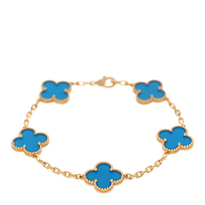 Van Cleef & Arpels 18K Yellow Gold Blue Agate 5 Motifs Vintage Alhambra Bracelet 1 of 4