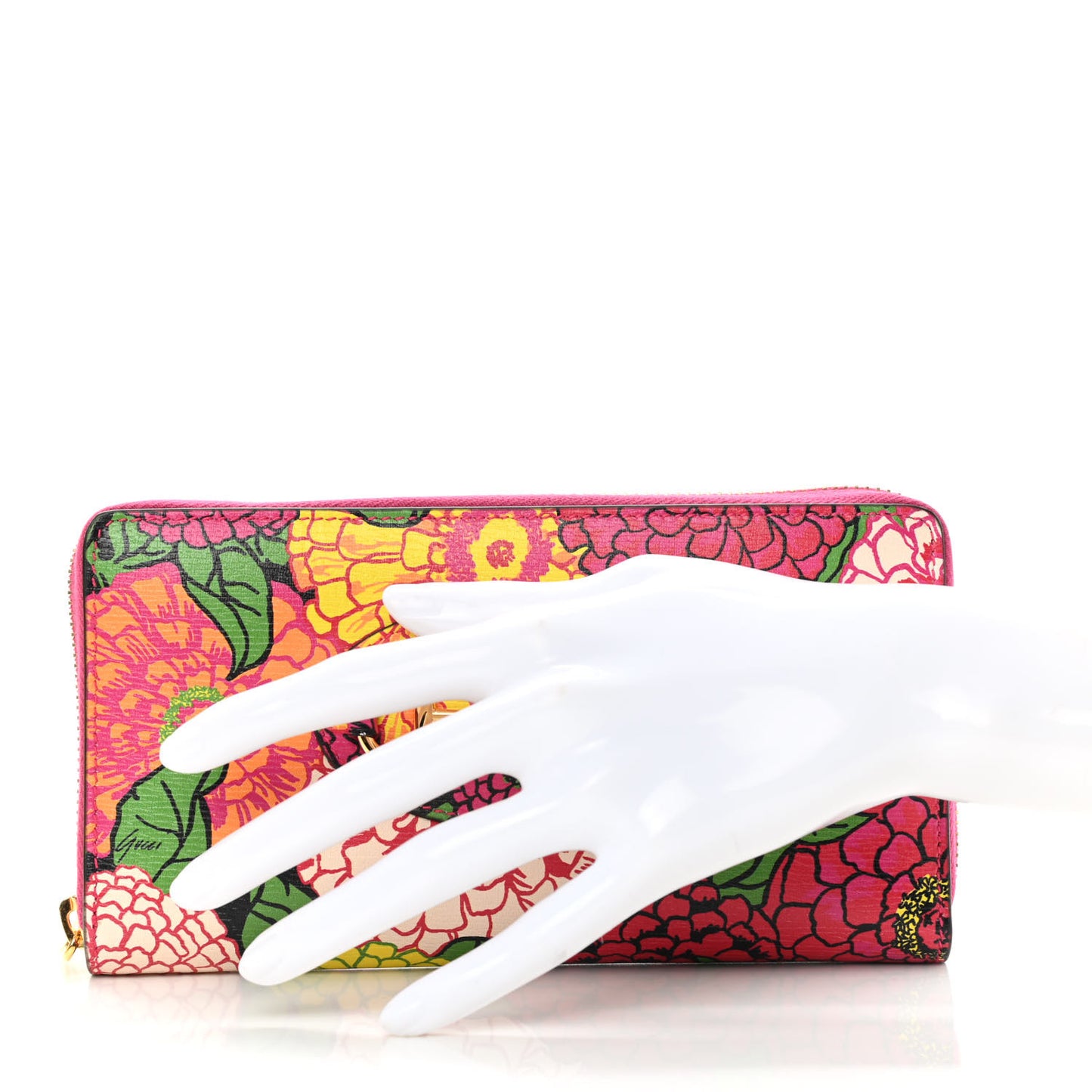 X KEN SCOTT Shangai Calfskin Pomponica Print Horsebit 1955 Zip Around Wallet Multicolor Fuxia Pompon