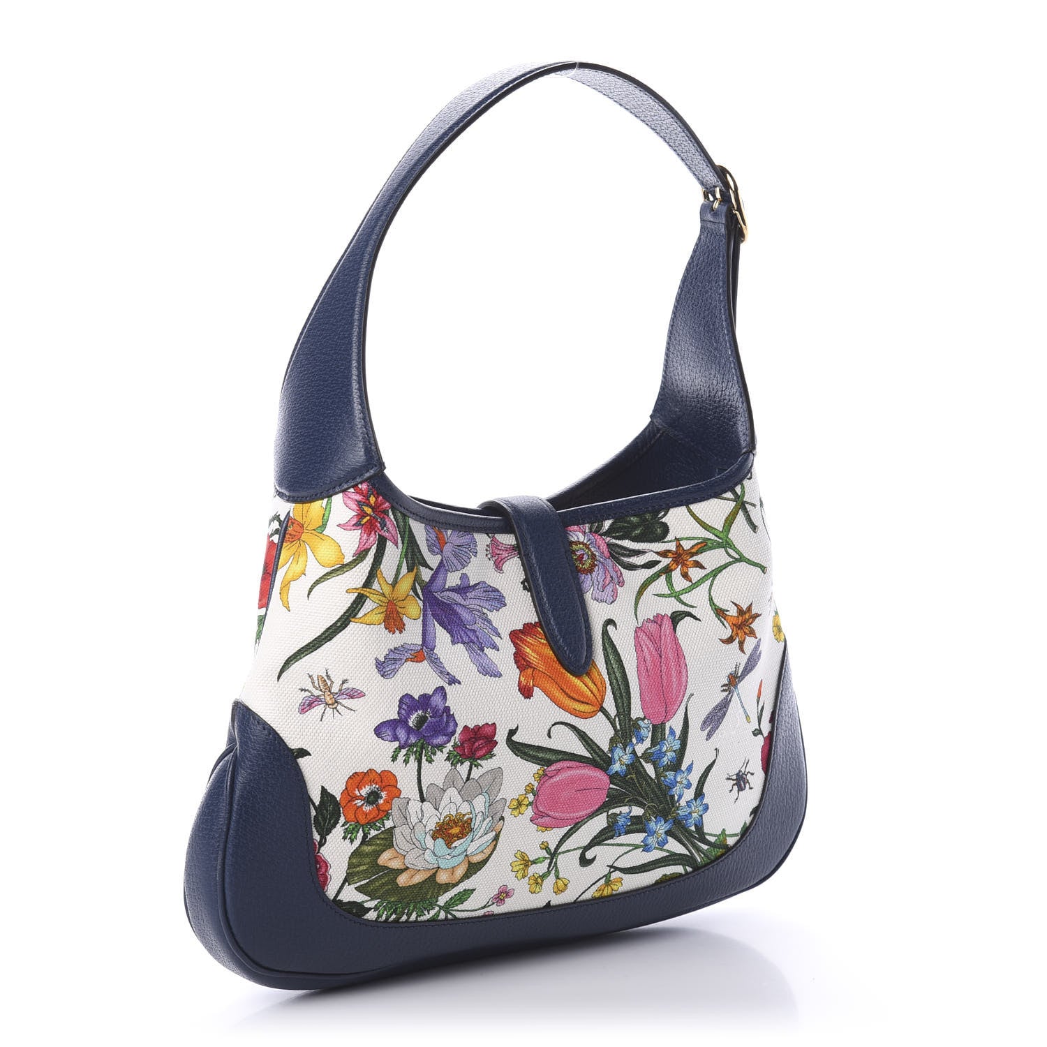 Gucci Canvas Flora Medium Jackie Hobo Blue Agata 3 of 9