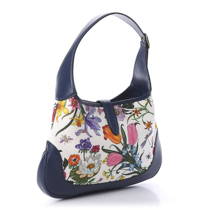 Gucci Canvas Flora Medium Jackie Hobo Blue Agata 3 of 9