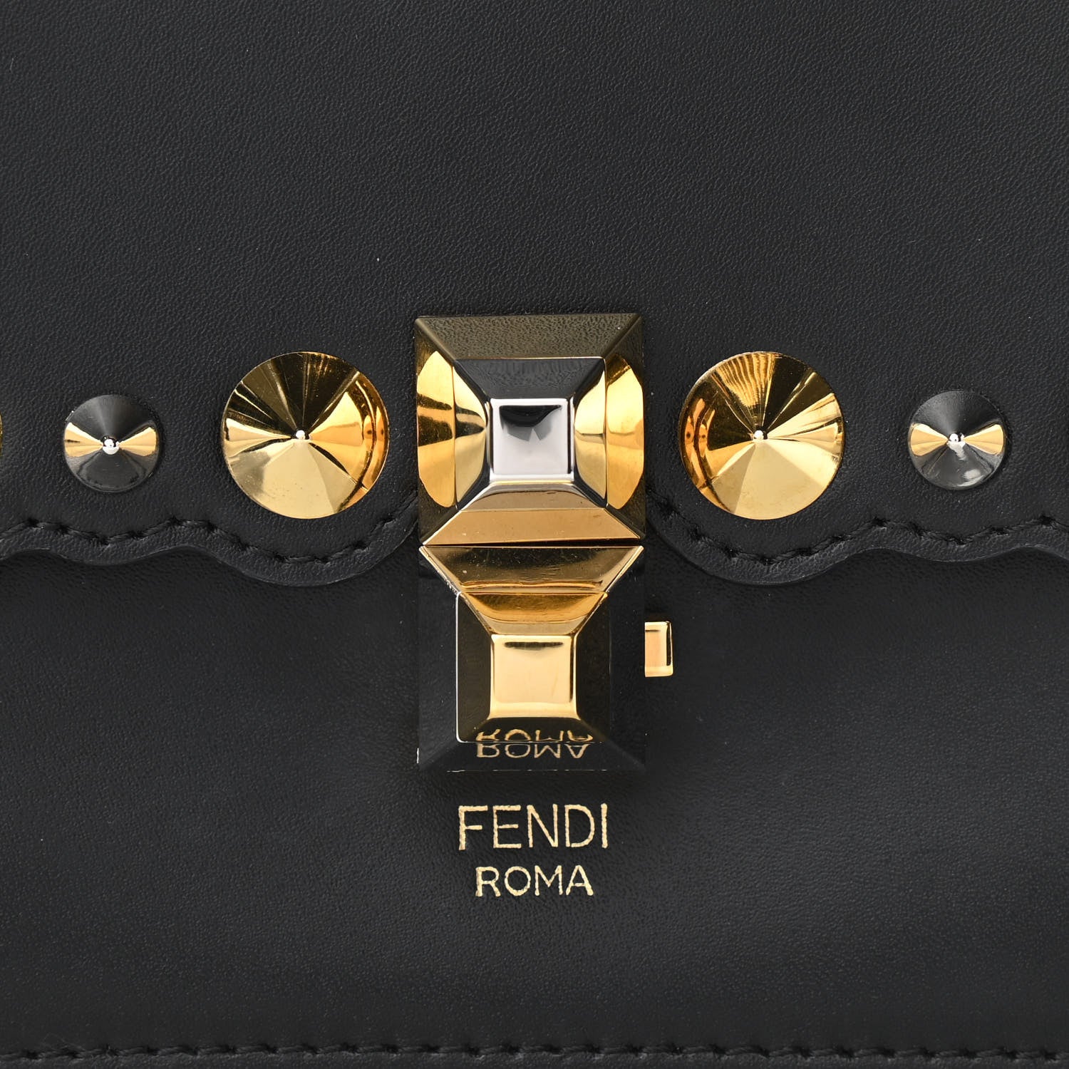 Fendi Vitello Liberty Metal Scalloped Multi Studded Small Kan I Shoulder Bag Black 10 of 10