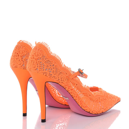Gucci Lace Pizzo Venice Pumps 39.5 Orange Fluo Mystic White 4 of 8