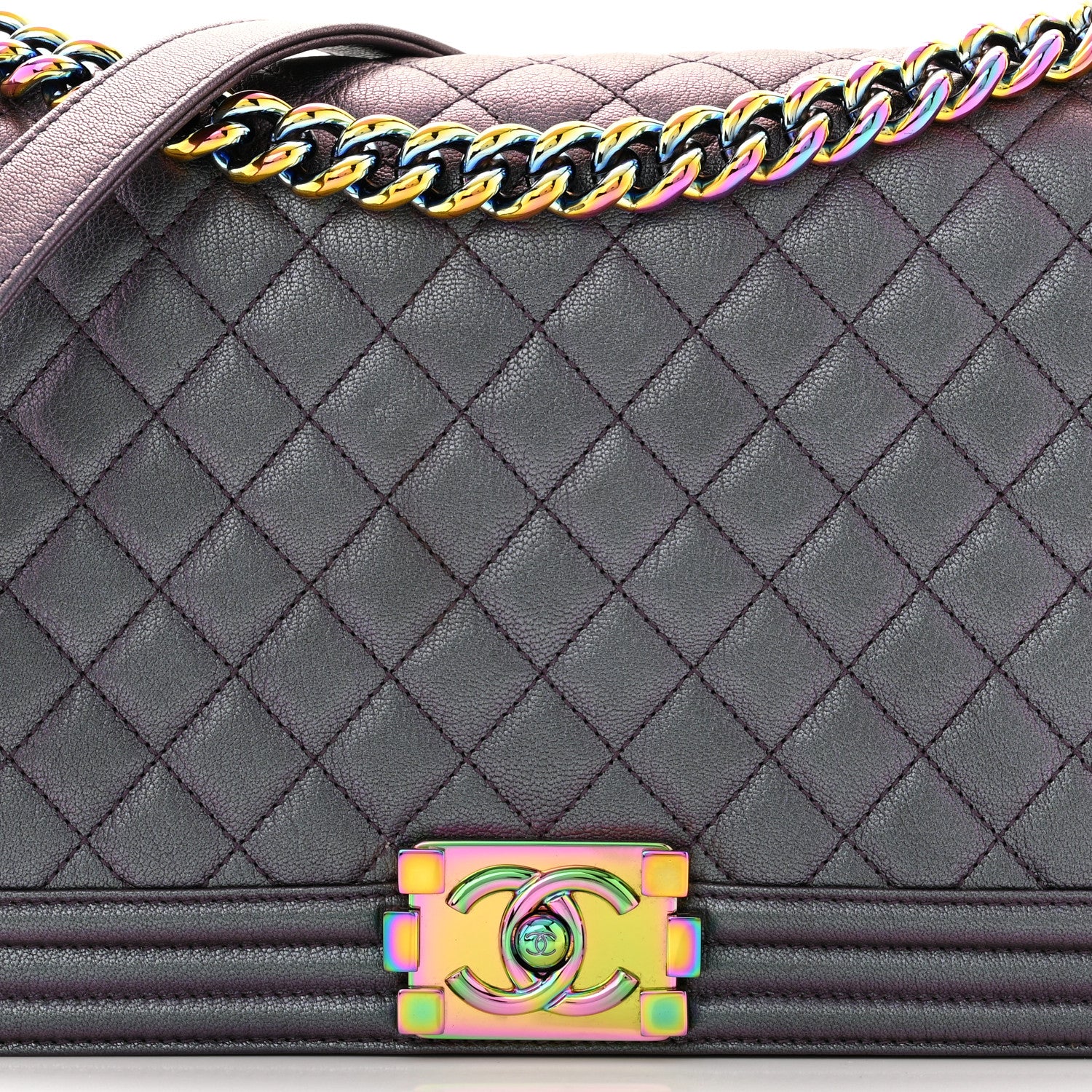 Chanel Iridescent Goatskin Quilted New Medium Boy Flap Purple 8 of 10