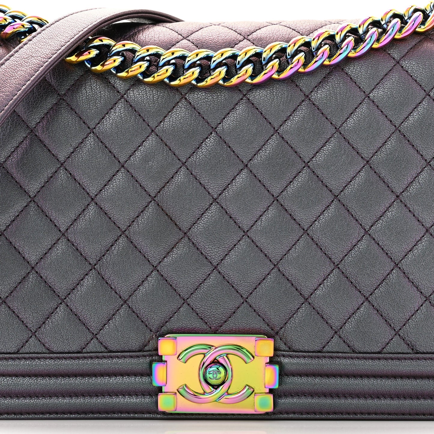 Iridescent Goatskin Quilted New Medium Boy Flap Purple