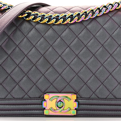 Chanel Iridescent Goatskin Quilted New Medium Boy Flap Purple 8 of 10