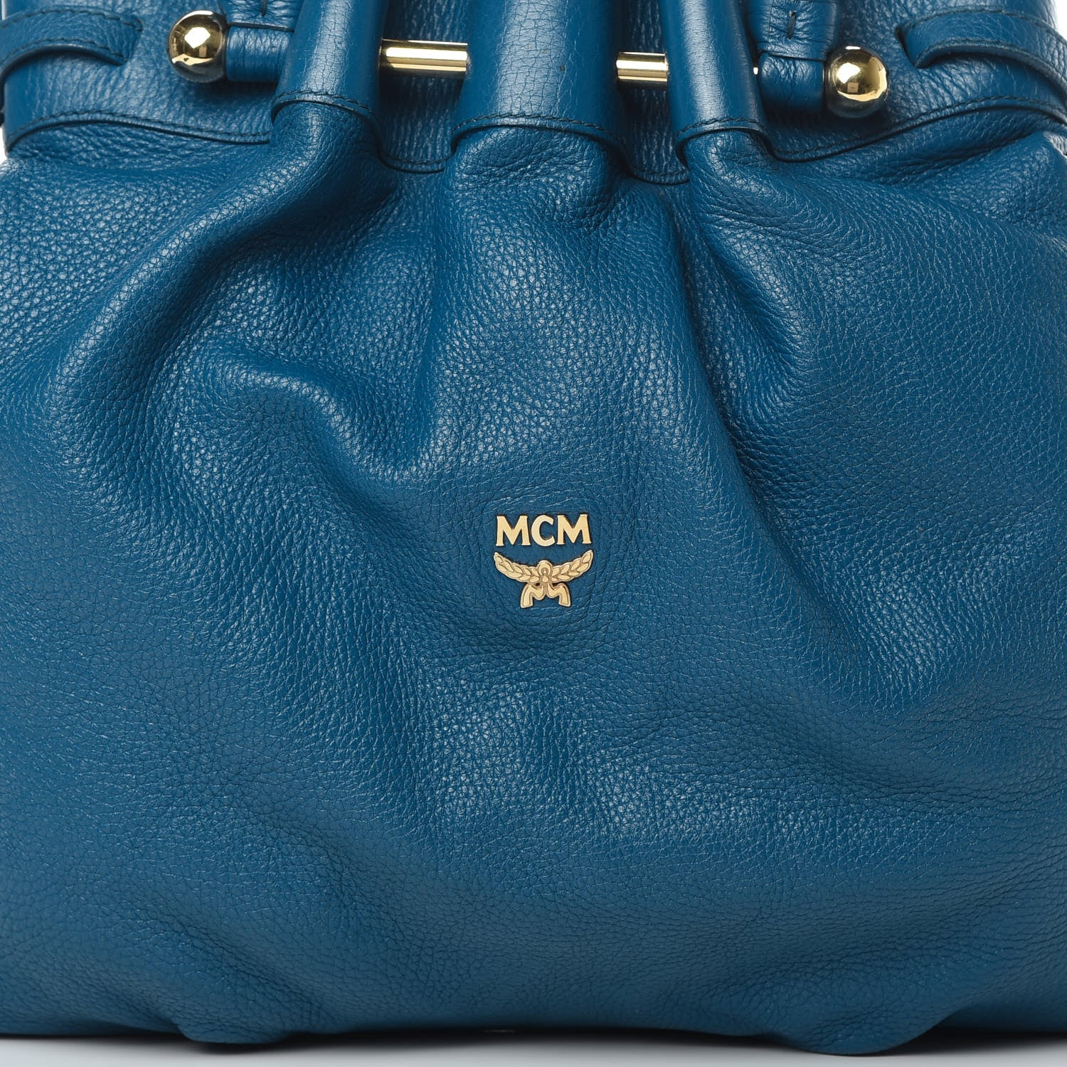 MCM Grained Calfskin Drawstring Bucket Bag Blue 9 of 16