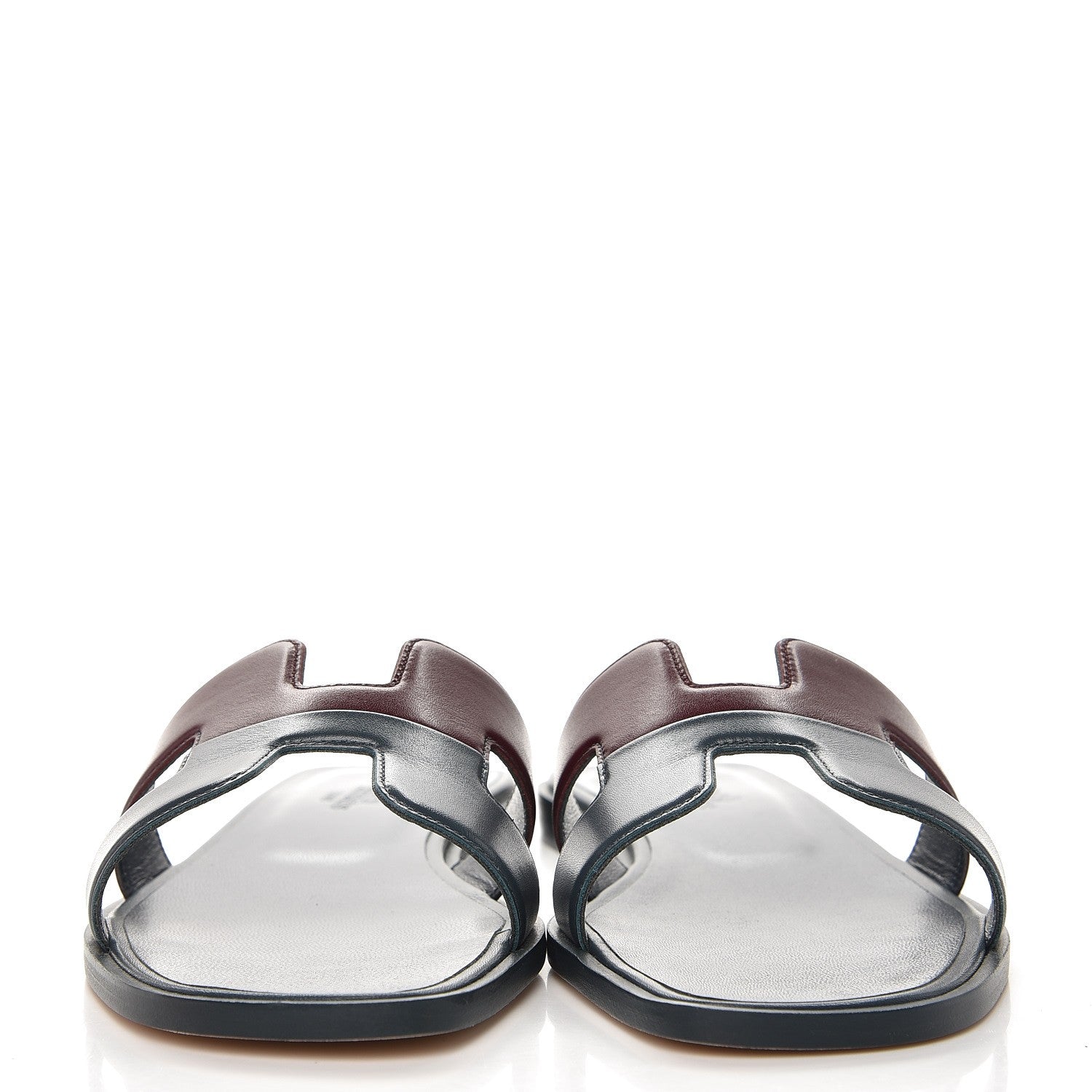 Hermes Box Calfskin Oran Sandals 37.5 Bleu Ardoise Bordeaux 2 of 8