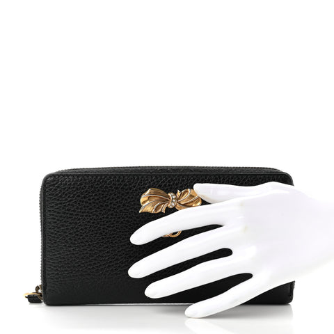 Calfskin GG Marmont Bow Zip Around Wallet Black