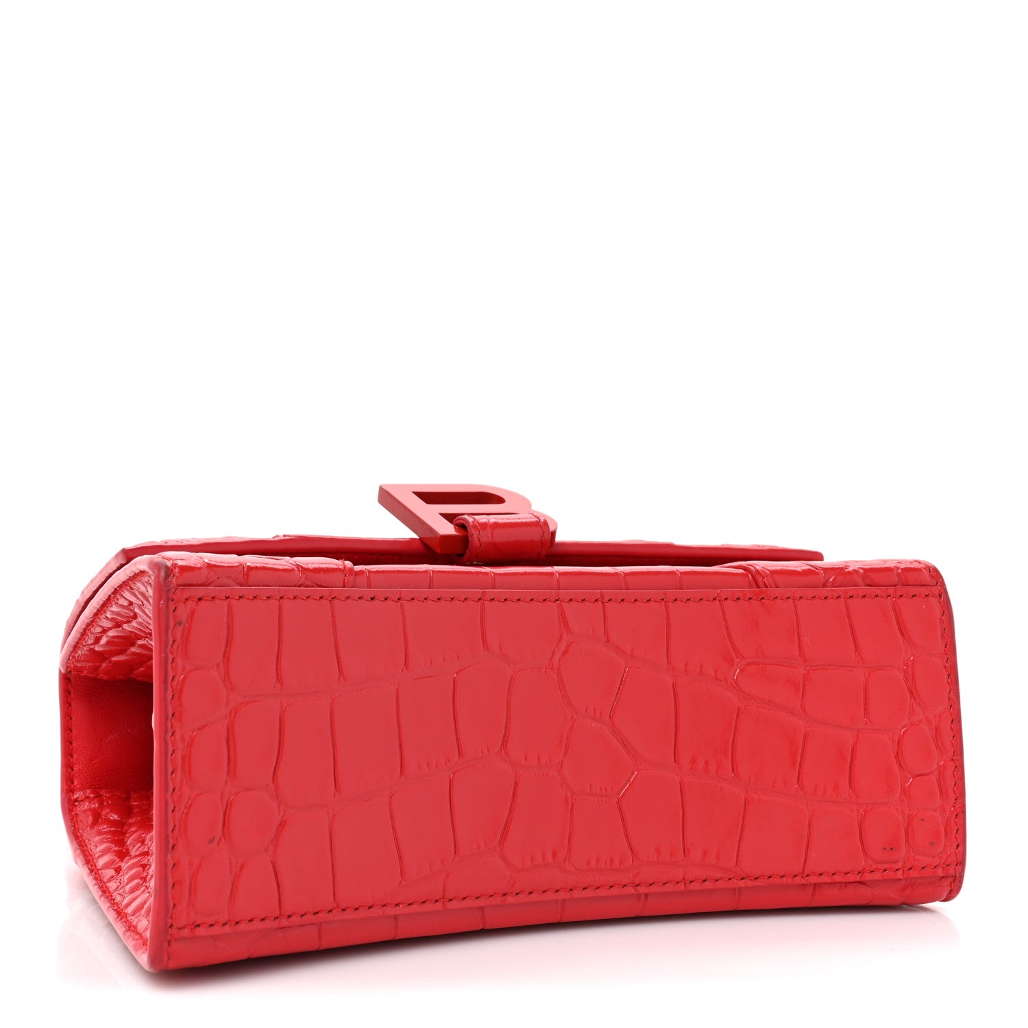 Balenciaga Shiny Calfskin Tonal B Crocodile Embossed Hourglass Top Handle Bag XS Bright Red 3 of 18