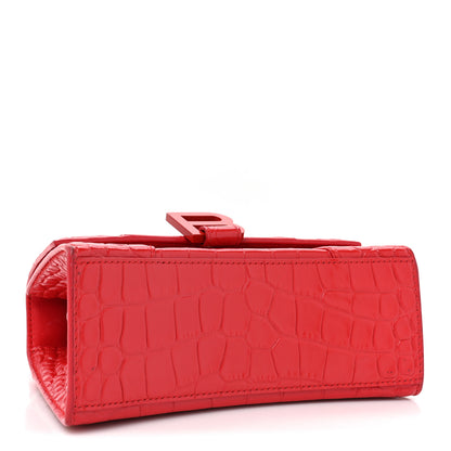 Balenciaga Shiny Calfskin Tonal B Crocodile Embossed Hourglass Top Handle Bag XS Bright Red 3 of 18