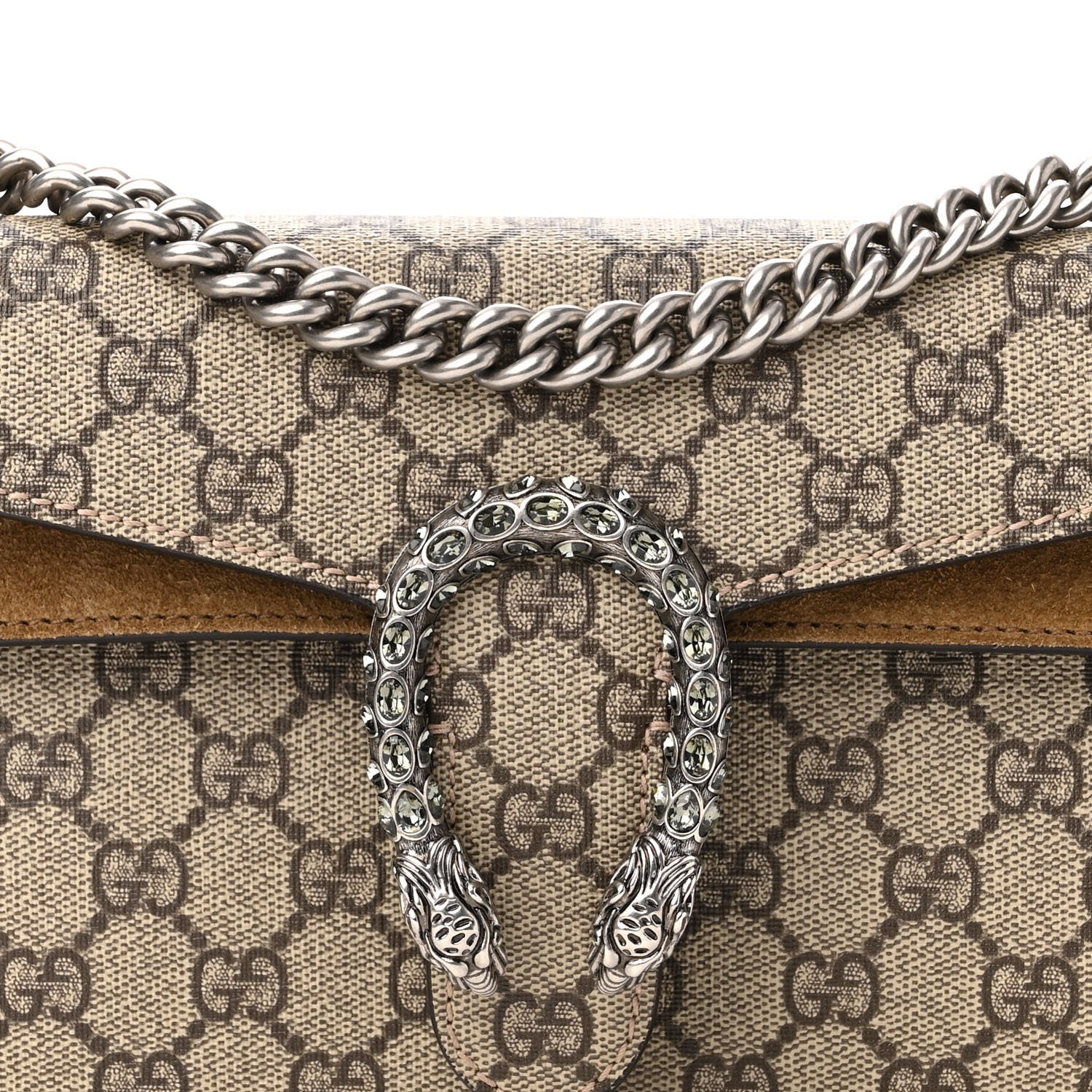 Gucci GG Supreme Monogram Suede Crystal Small Dionysus Shoulder Bag Beige Ebony Taupe 8 of 11