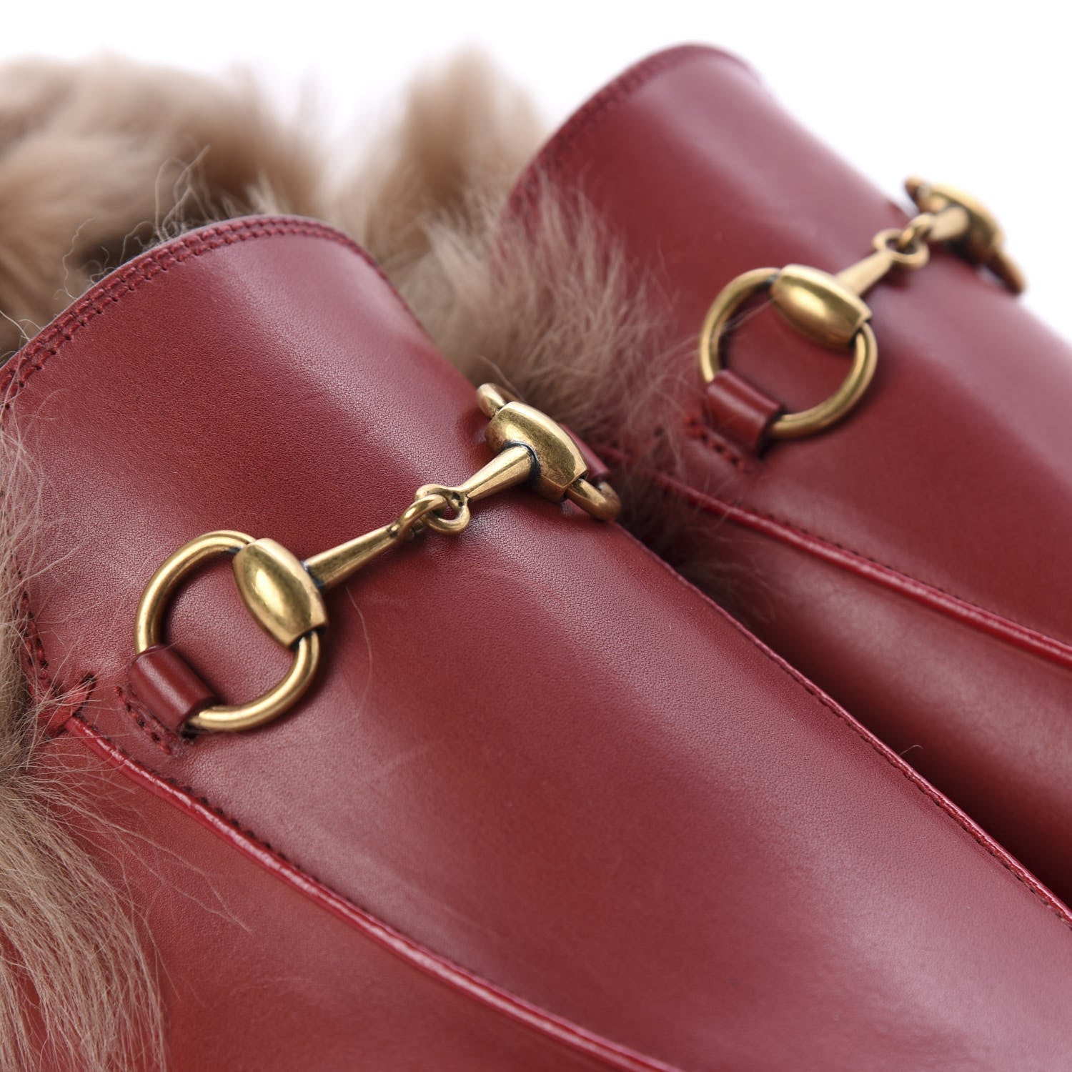 Gucci Betis Glamour Calfskin Fur Womens Princetown Slippers 36 Hibiscus Red Naturale 7 of 10
