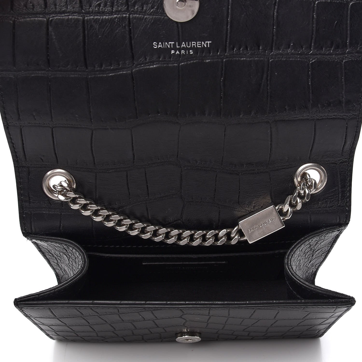 Saint Laurent Calfskin Crocodile Embossed Monogram Small Kate Tassel Satchel Black 5 of 8