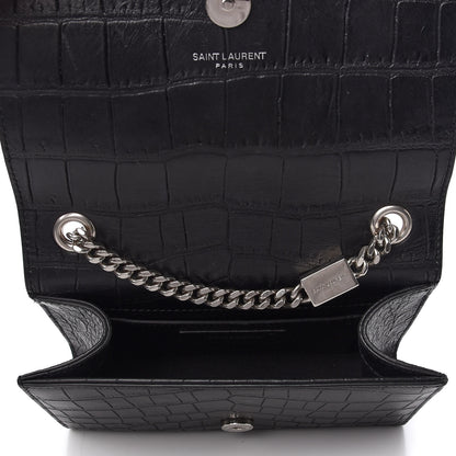 Saint Laurent Calfskin Crocodile Embossed Monogram Small Kate Tassel Satchel Black 5 of 8