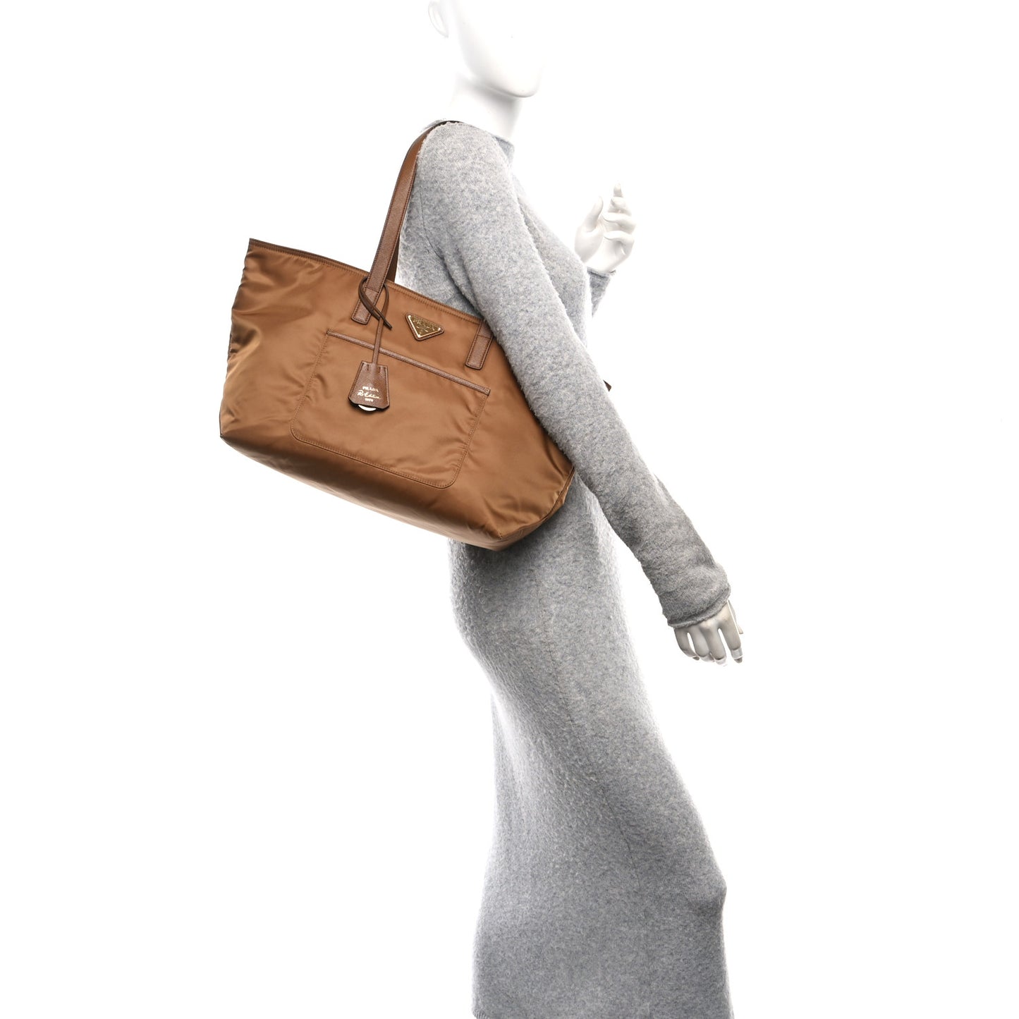 Re-Nylon Saffiano Large Tote Cork Beige