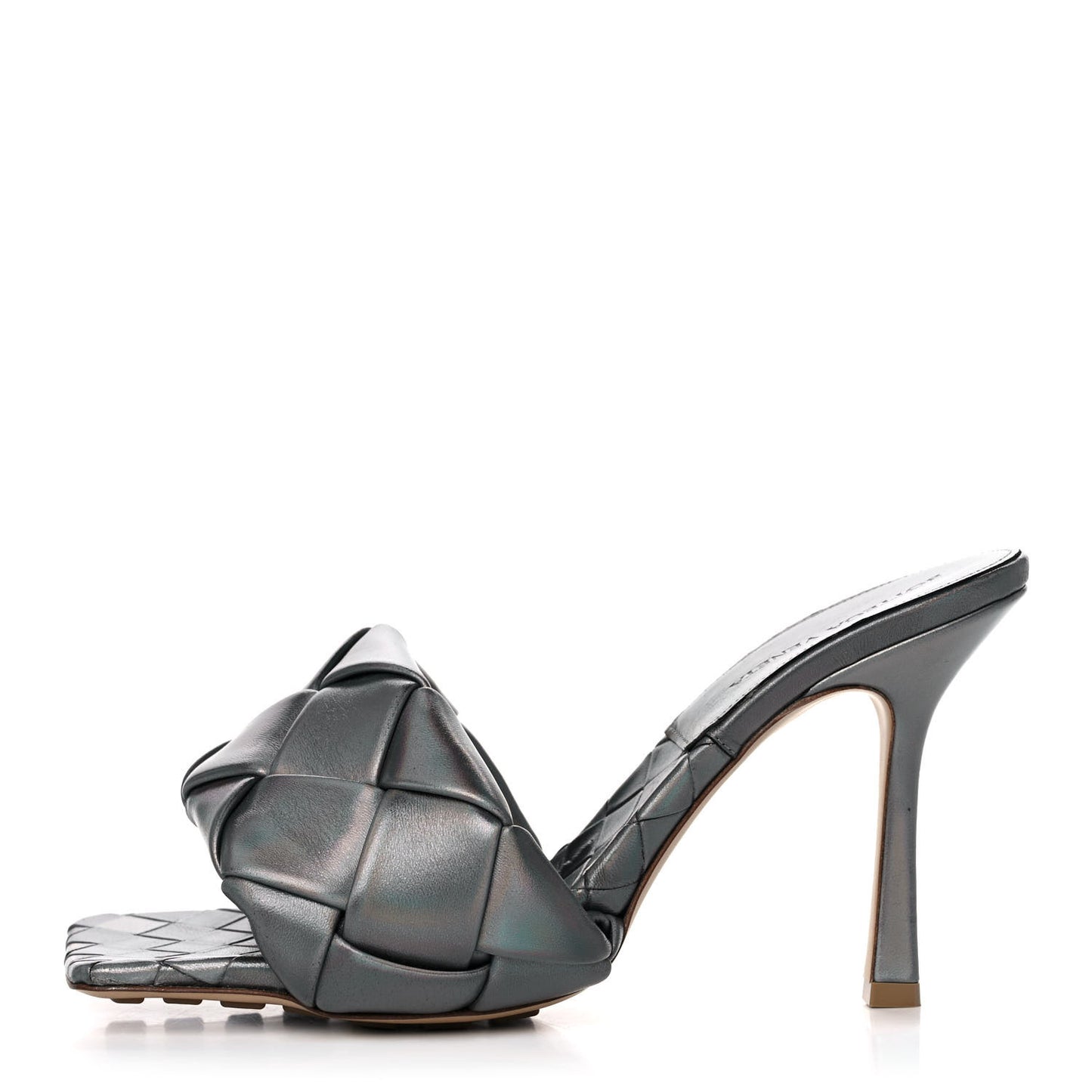 Laser Nappa Maxi Intrecciato Lido 90mm Mule Sandals 39 Oyster