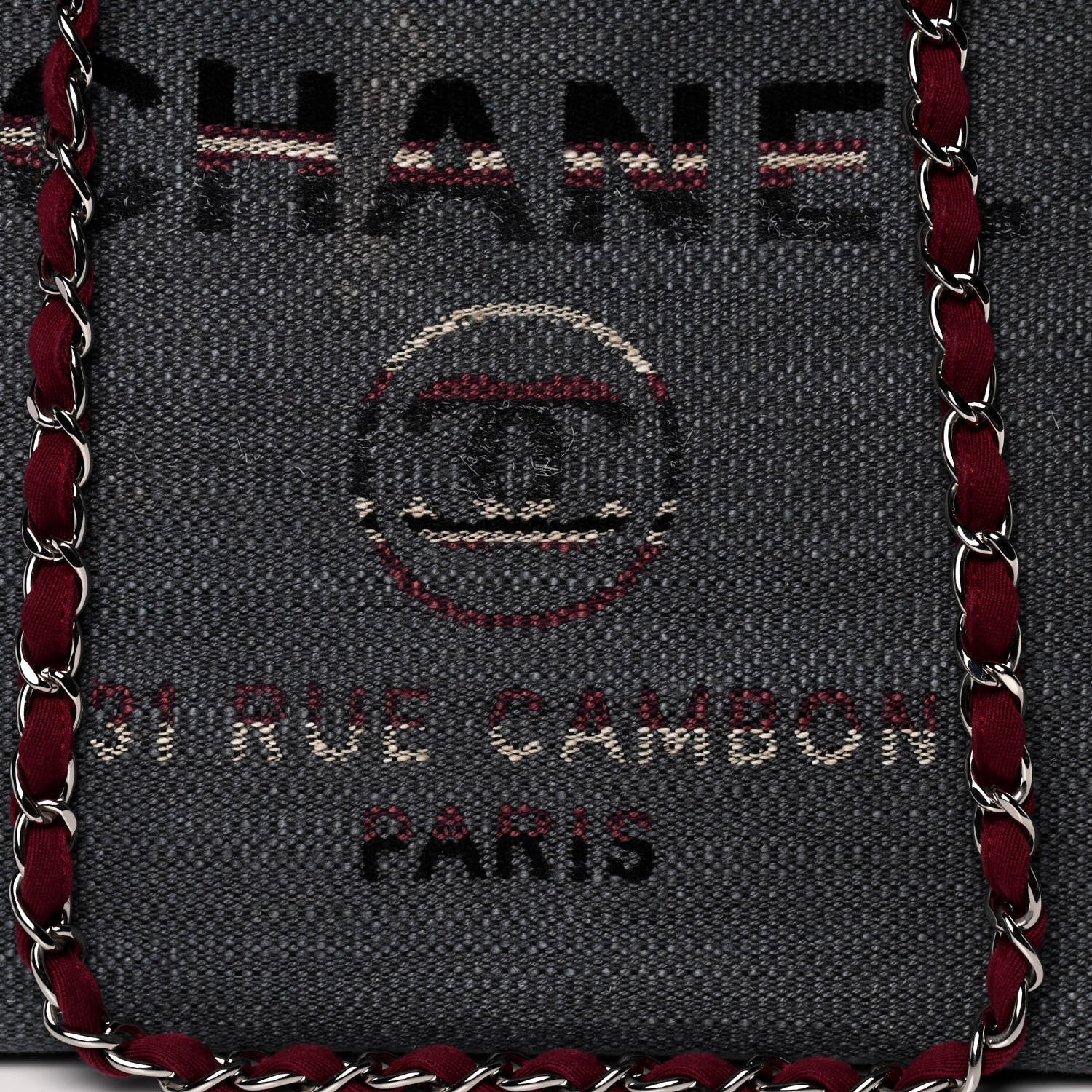 Chanel Striped Canvas Medium Deauville Tote Grey 13 of 21