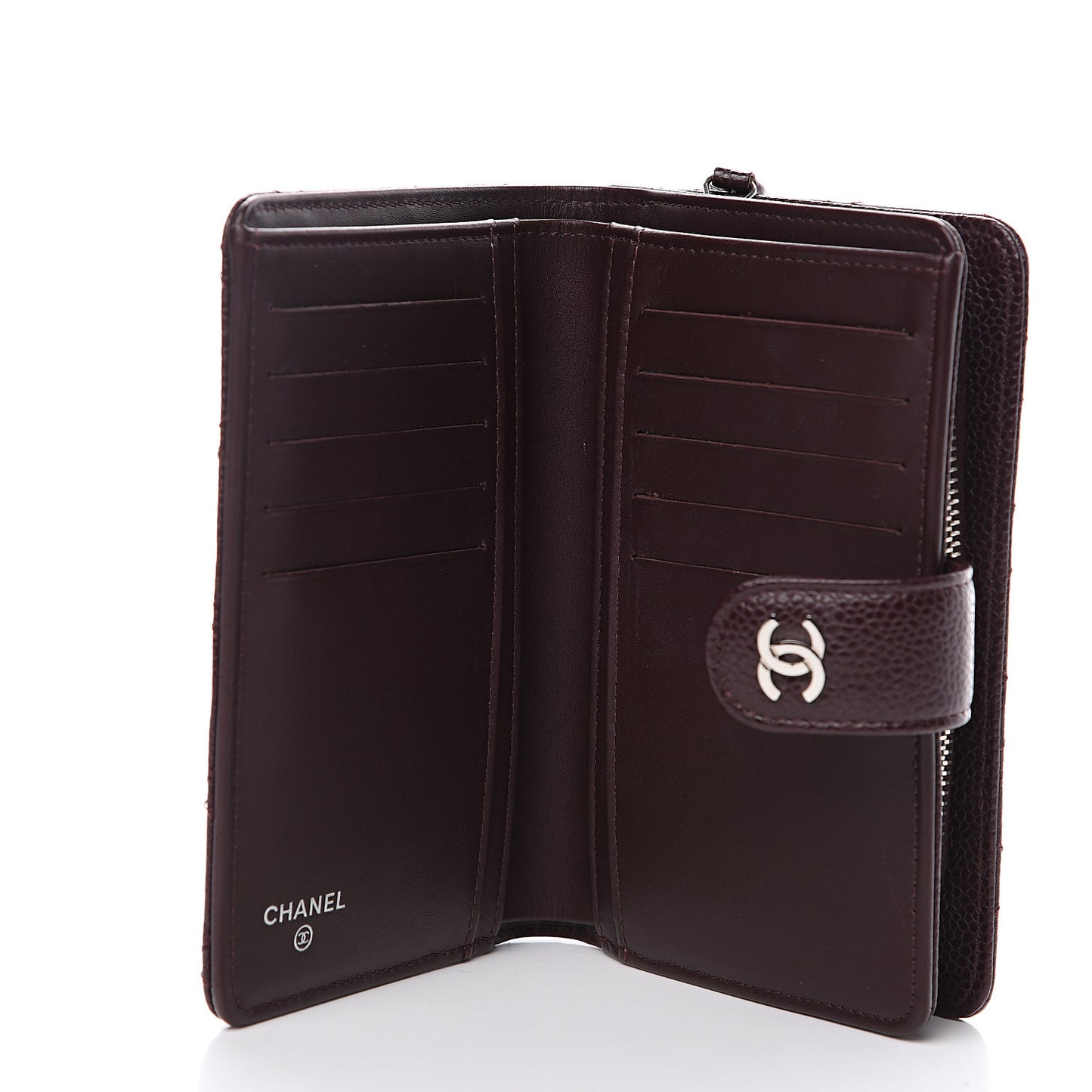Caviar Quilted Zipped Pocket Wallet Burgundy