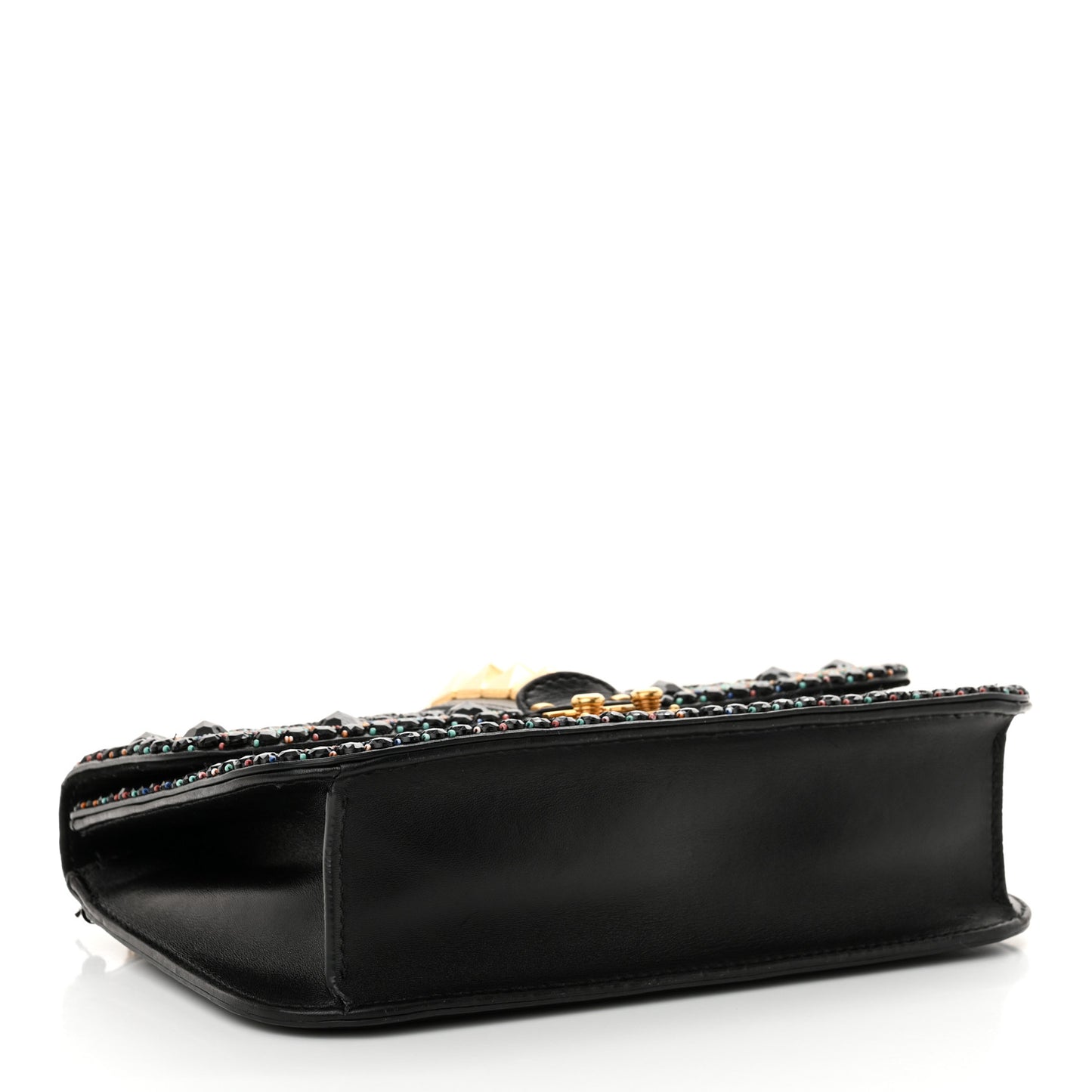 Vitello Beaded Medium Glam Lock Rockstud Flap Black
