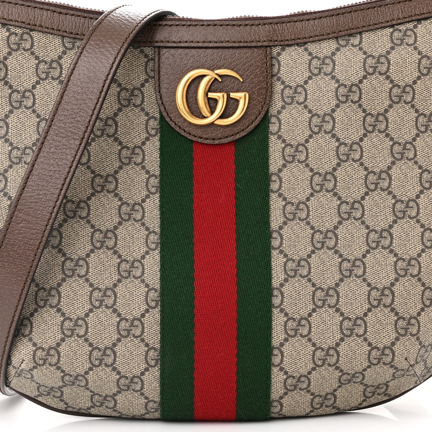 GG Supreme Monogram Web Small Ophidia Half Moon Hobo Brown