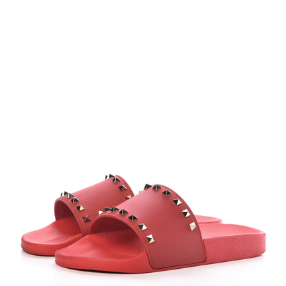 Valentino Garavani Rubber Rockstud Slide Sandals 41 Rosso Valentino 3 of 9